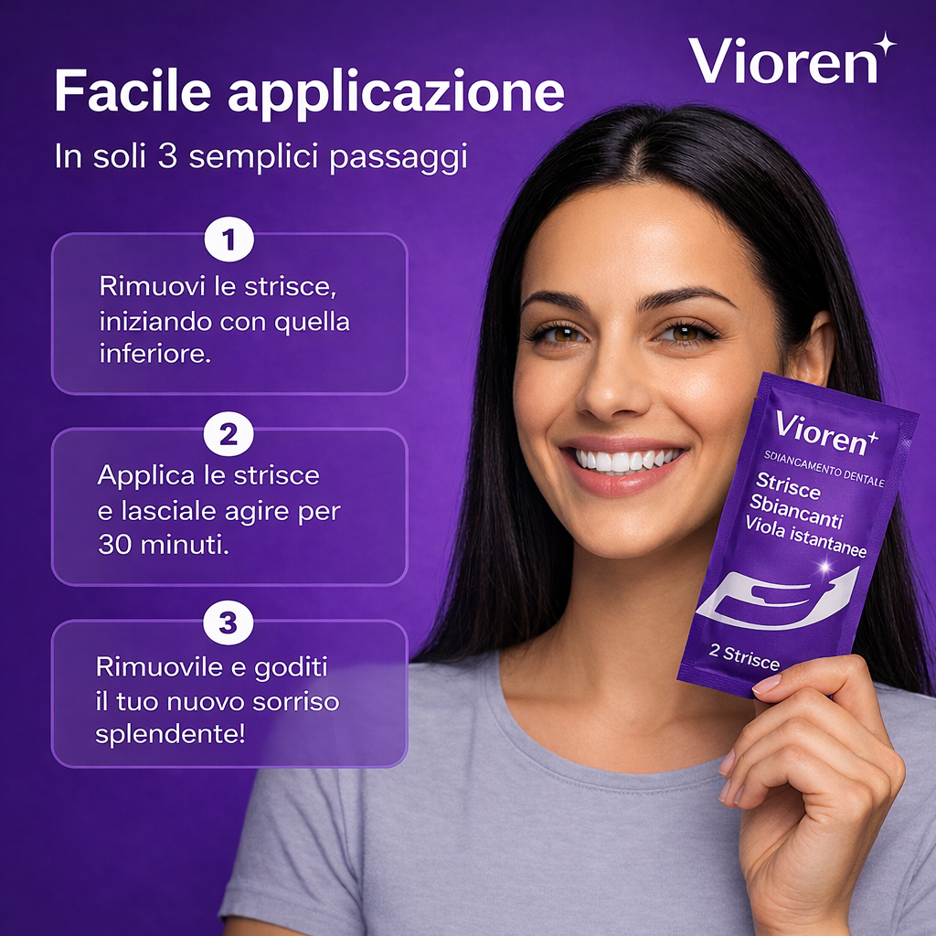 Vioren - Strisce sbiancanti viola per i denti