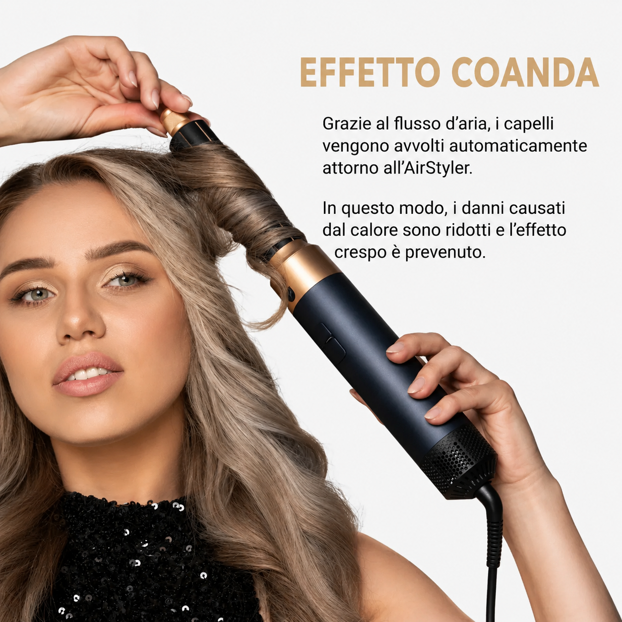 Effetto Coanda — i capelli si avvolgono da soli attorno all'Orelium AirStyler